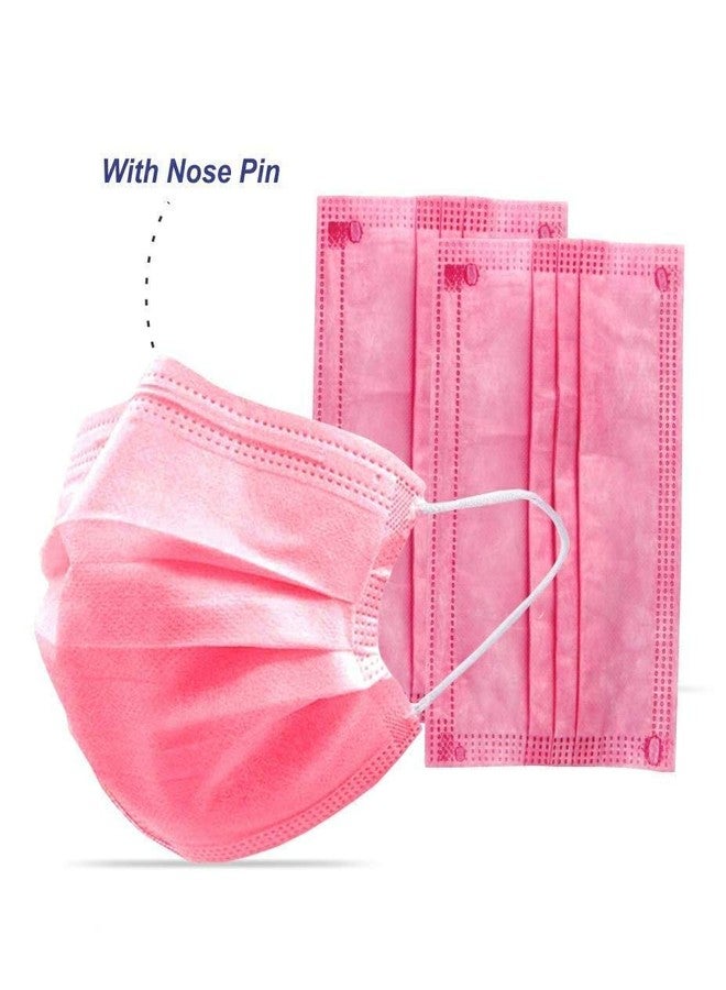WELLSTAR Disposable & Reusable Non-Woven Fabric 3 layer 3Ply Surgical Mask Pack of 100 pink - Image 2